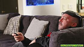 Stepson’s deepthroat and pervy vibes make her feel good on her clit