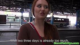 a redhead teen gets jizzed on by a stranger in public