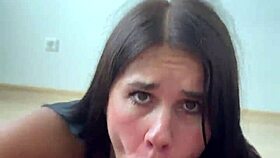 Muscular babe with big tits and oiled ass gets fucked hard in thong close-up, squirting wildly.