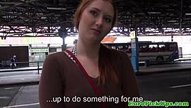 a redhead teen gets jizzed on by a stranger in public