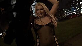 blonde british babe flashes tits downtown at night