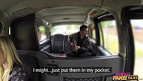 in a dirty british taxi, the fake female driver gargles coppers cum while orgasming on european streets