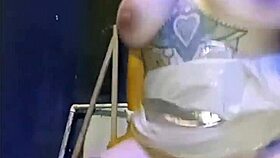 Horny woman in uniform gets dominated in men's bathroom