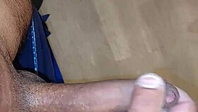 Gay guy masturbating in hotel, ejaculating cum on floor