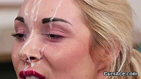 Kinky Stunner Gets Cum Shot on Face Swallowing All