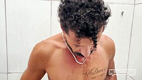 Gay Guys Start In Bedroom, End Under Shower With Monster Cocks.