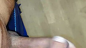 Gay guy masturbating in hotel, ejaculating cum on floor