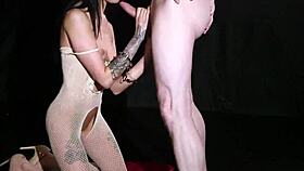 nasty stunner gets sperm shot on her face while sucking all the jizz in a blowbang.