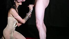 nasty stunner gets sperm shot on her face while sucking all the jizz in a blowbang.