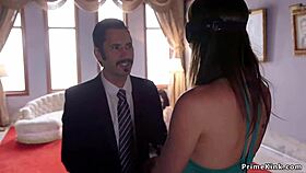 Spoiled girl gets fucked in bondage while slave watches deepthroat