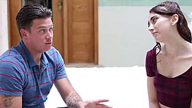 stepbrother catches stepsister masturbating then they have anal sex with handjob