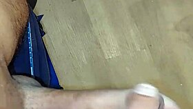 Gay guy masturbating in hotel, ejaculating cum on floor