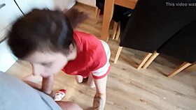 young wife blows neighbor and takes cum on face