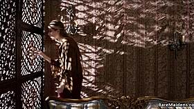 In a medieval fantasy, needy maid alyce anderson touches her trimmed pussy solo