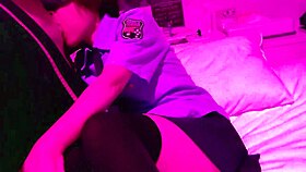 I blindfolded the beautiful petite police officer girlfriend in uniform on the bed, craving blowjob, cunnilingus, and creampie.