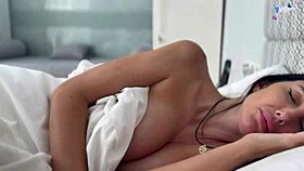 hot milf gets cum on her pussy after a steamy session with a brunette.