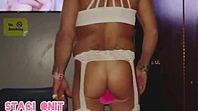 Theater Bunny Teases Hard in Public Crossdressing