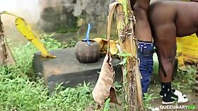 My hot ebony neighbor begs for doggy fucking and creampie outdoors. Does she like it?