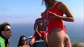 Ebony girl gets her big ass fucked doggystyle in interracial group