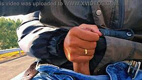 Naughty Hotwife Jerks Off on Road Until Cum, Almost Caught