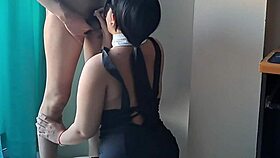 Hot Asian secretary blows boss in cosplay. 😏