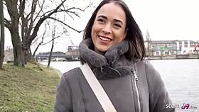 Lydiamaus96, the german teen with big butt and saggy tits, gets rough fucked in public casting.