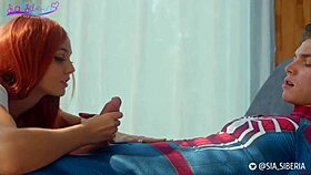 Is Spider-man ready for Sia's tight pussy at home? She rides his cock in wet homemade cosplay.