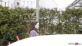 Lydiamaus96, the german teen with big butt and saggy tits, gets rough fucked in public casting.