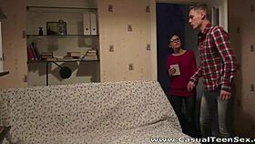 uh, casual teen 18+ nesti gets cumshot on nerdy glasses