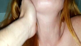 the mature redhead gets fucked until her shaved pussy gapes open and she cums on my cock