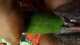 Cyndy Blackslave Cucumber Fuck With Squirt - Ebony Pussy Squirting In BDSM Close-Up