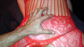 french amateur in red lingerie licking balls and deepthroating passionately