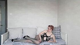 Pretty milf teases with small tits, big ass striptease ripping clothes