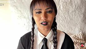 wednesday adams goth cosplay girl bent over for thigh fuck