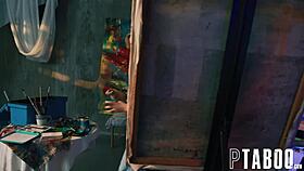 Intimate pov scene with girl and canvas featuring seth gamble and anna claire clouds in taboo reality