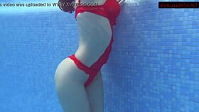 mia ferrari bathes in red lingerie underwater