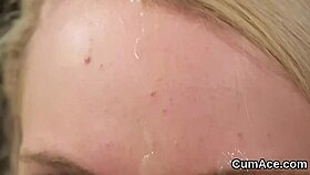 Hot looker takes cumshot on face and eats all spunk in blowbang