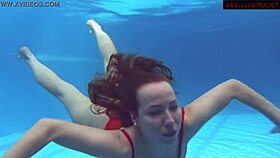 mia ferrari bathes in red lingerie underwater