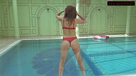 mia ferrari bathes in red lingerie underwater