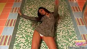 You can peek up my skirt while I whip up a snack, petite babe in lingerie