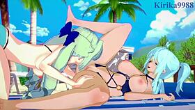 Saint-Germain a Cagliostro se honí v lesbickým hraní a futanari sexu v Symphogear hentai! 😍