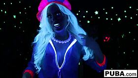 Two hot blondes share a halloween scare