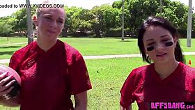 Teen footballer bffs seduce trainer after workout
