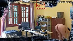 Naked secretary caught cleaning office on voyeur cam! 😳