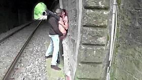 Italian slut fucked at the station, swallowing cum with raw desire in open air.