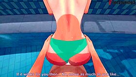 Anzu Mazaki fucks hard in bikini on pool in Yu-Gi-Oh hentai