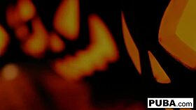 Two hot blondes share a halloween scare