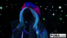 Two hot blondes share a halloween scare