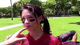 Teen footballer bffs seduce trainer after workout