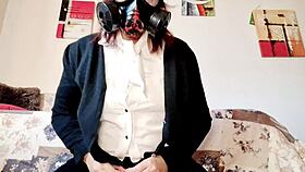 orgasm with gas mask fetish ready to cum